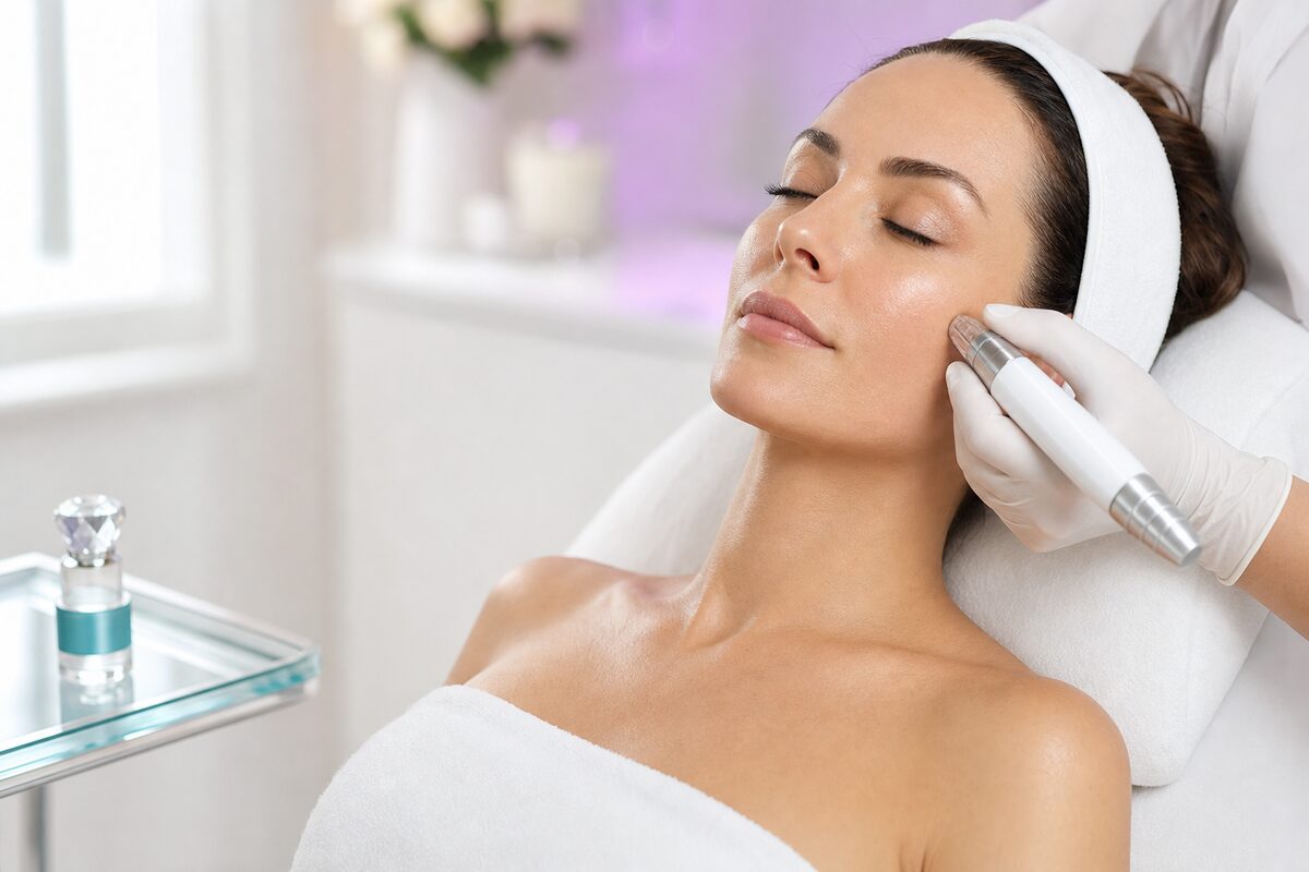 Ilustrare: ședință de microneedling cu Dermapen pentru infuzarea exozomilor (imagine generată, nu fotografie din salon)