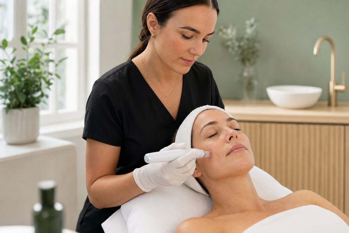 Ilustrare: ședință de microneedling cu Dermapen, înaintea aplicării serului (imagine generată, nu fotografie din salon)